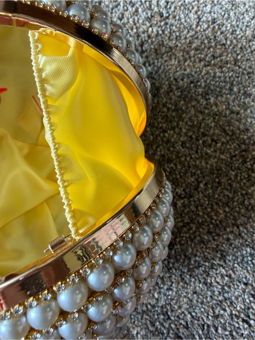 Pearl and Rhinestone Encrusted Gold Orb Evening Bag - Picture 8 of 13